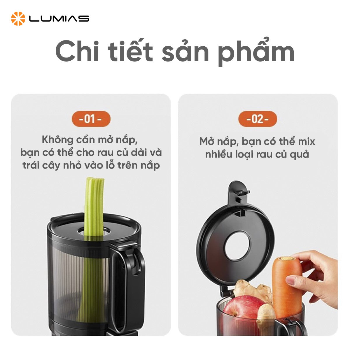 Máy ép chậm Lumias SJ10B phù hợp với gia đình muốn tự làm nước ép trái cây, rau củ tại nhà. 