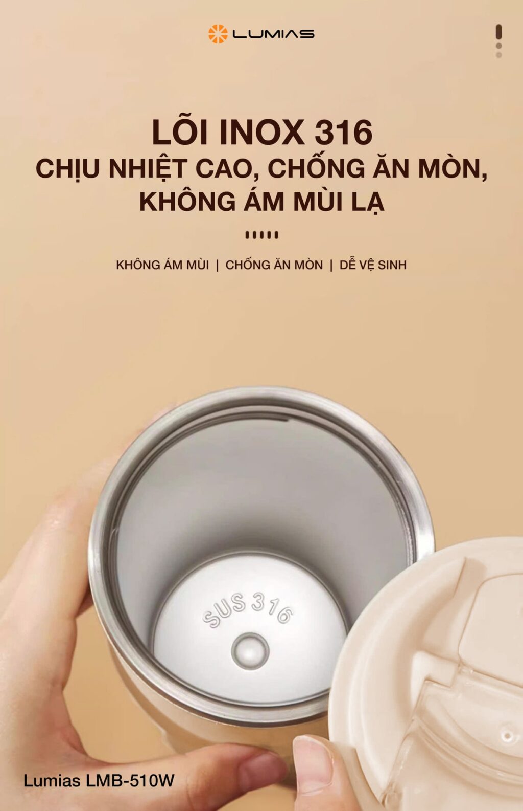 Máy xay sinh tố cầm tay Lumias LMB-510W  giữ nhiệt.
