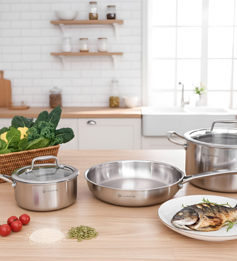 Bộ nồi chảo inox Lumias Zenith 4Set inox 5 lớp dày 2.5mm