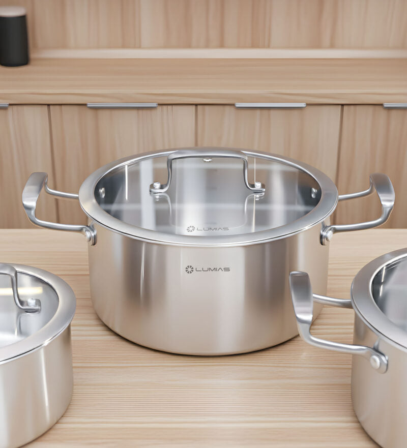 Bộ nồi chảo inox Lumias Zenith 4Set  dùng được trên bếp từ.
