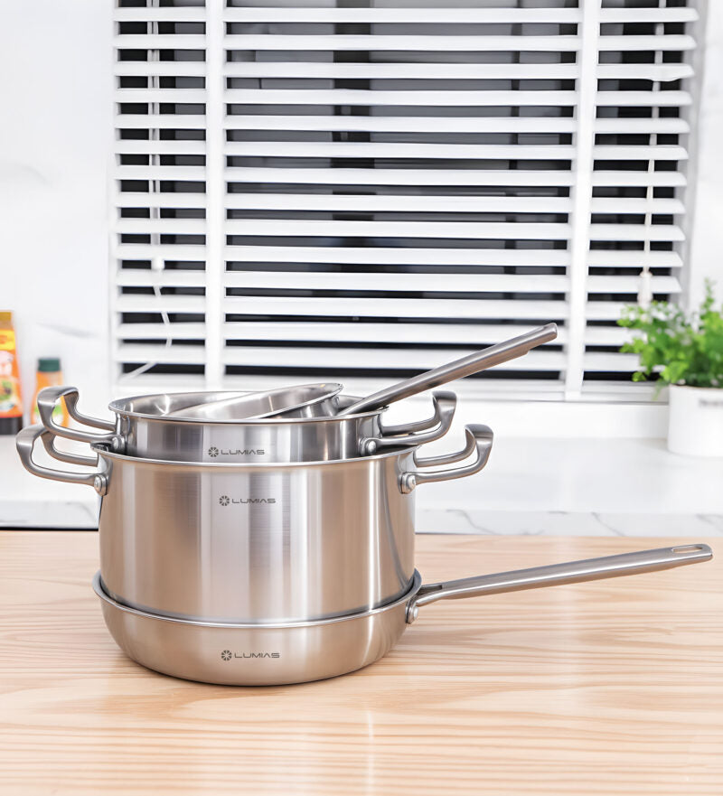 Bộ nồi chảo inox 4 món cao cấp Lumias Zenith 4Set - Inox 5 lớp, dùng linh hoạt trong bếp gia đình
