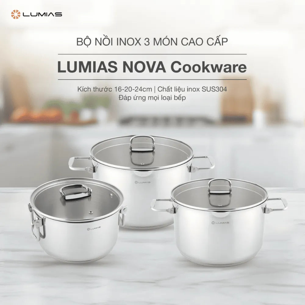  Bộ nồi inox Lumias NOVA Cookware nắp kính cường lực