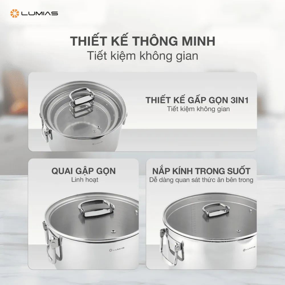  Bộ nồi inox Lumias NOVA Cookware dùng bếp ga, bếp từ.