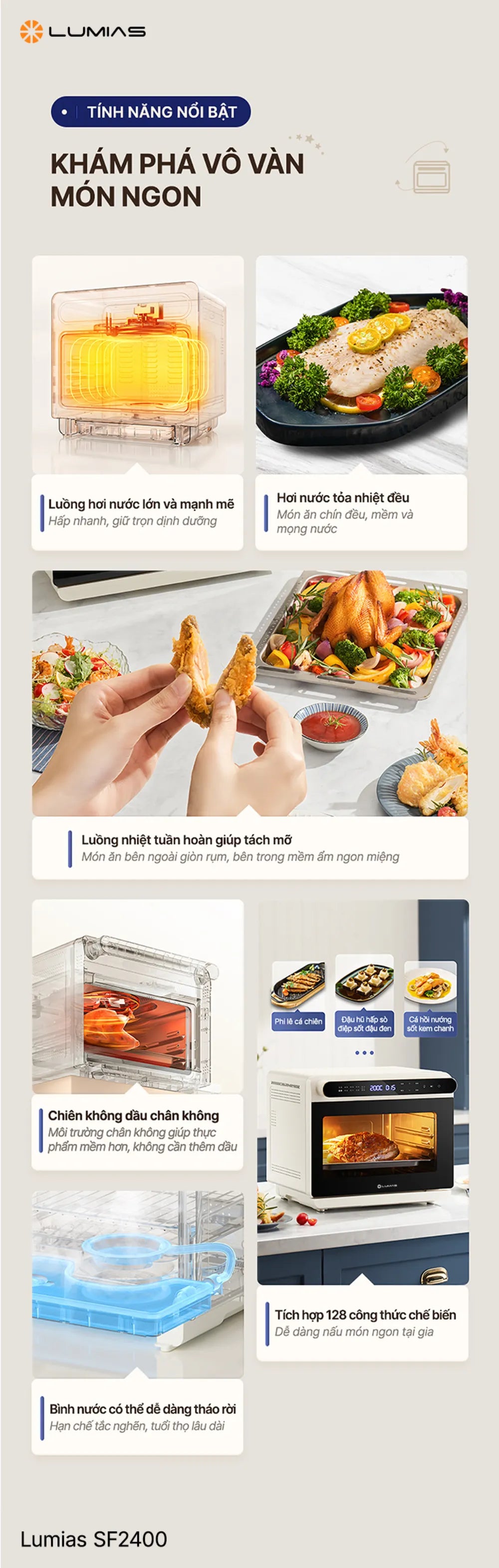 Nồi chiên không dầu Lumias SF2400 128 menu cài sẵn.
