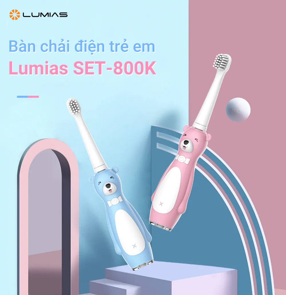 Bàn chải điện cho trẻ em 3-12 tuổi Lumias SET-800KP/SET-800KB 