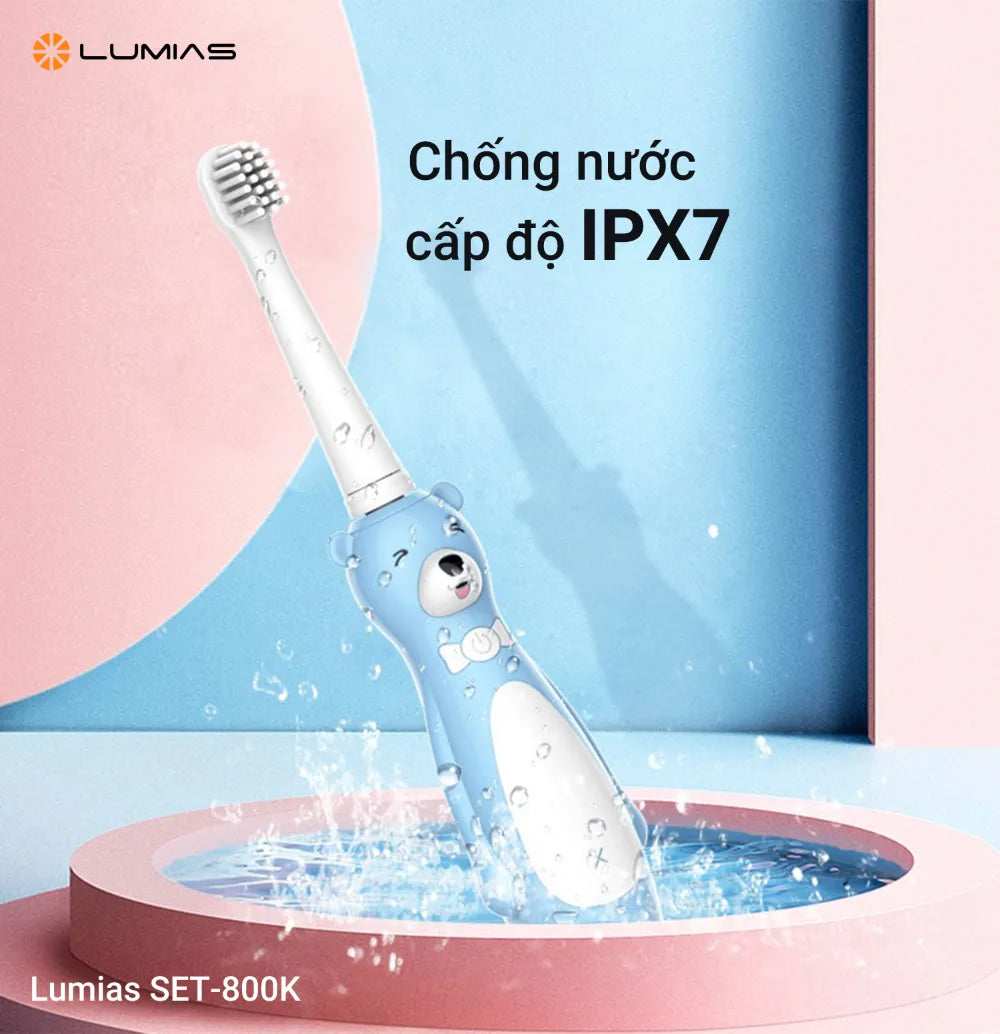 Bàn chải điện cho trẻ em 3-12 tuổi Lumias SET-800KP/SET-800KB chống nước