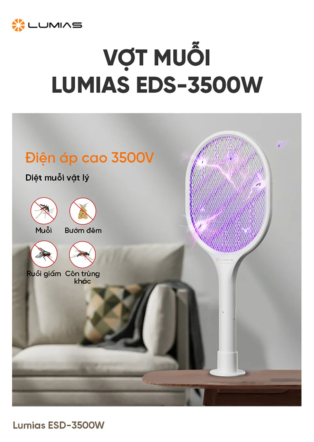Vợt muỗi Lumias ESD-3500W có pin 1200mAh