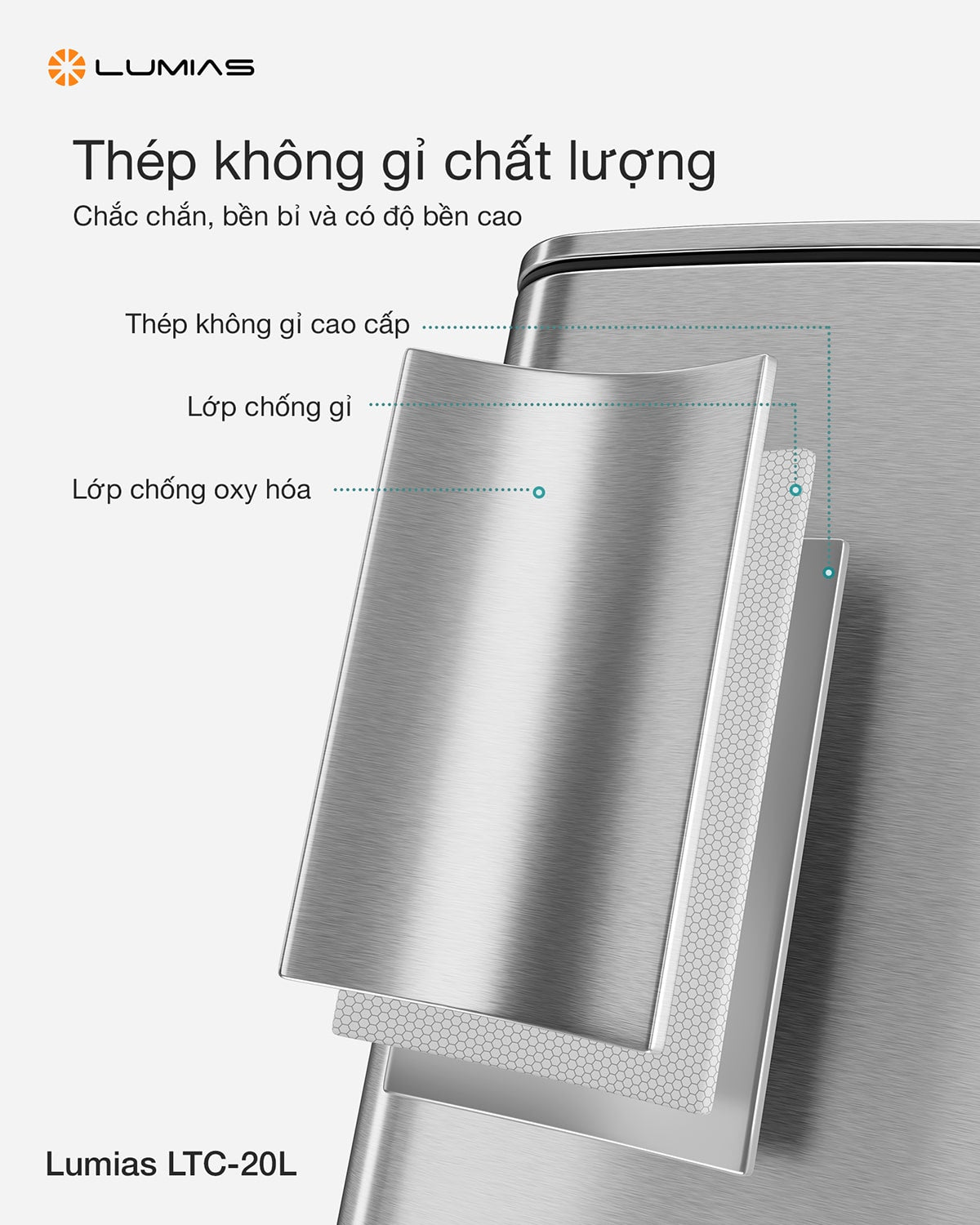 Thùng rác Lumias LTC-20L chất liệu thép 