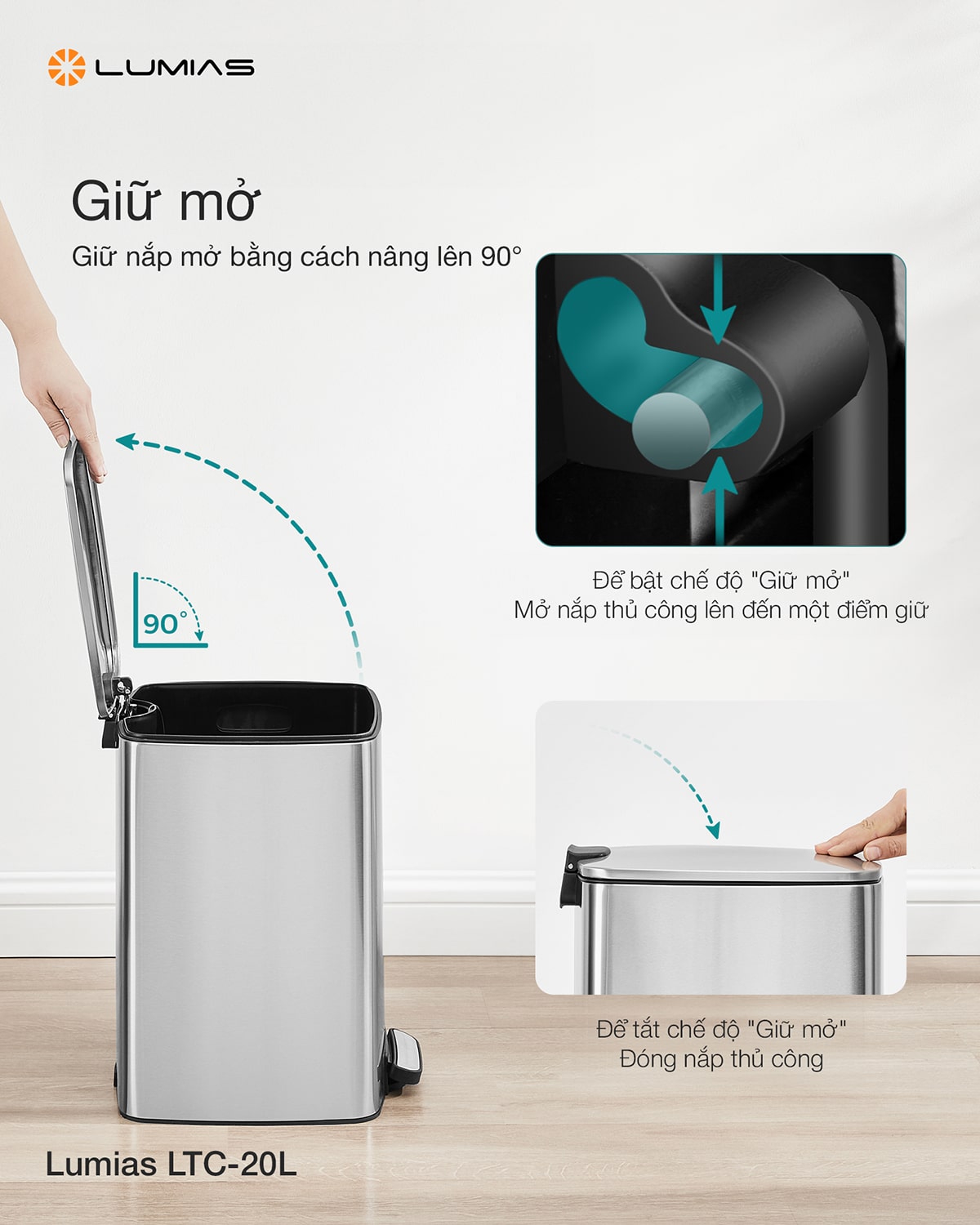 Thùng rác Lumias LTC-20L cố định túi rác