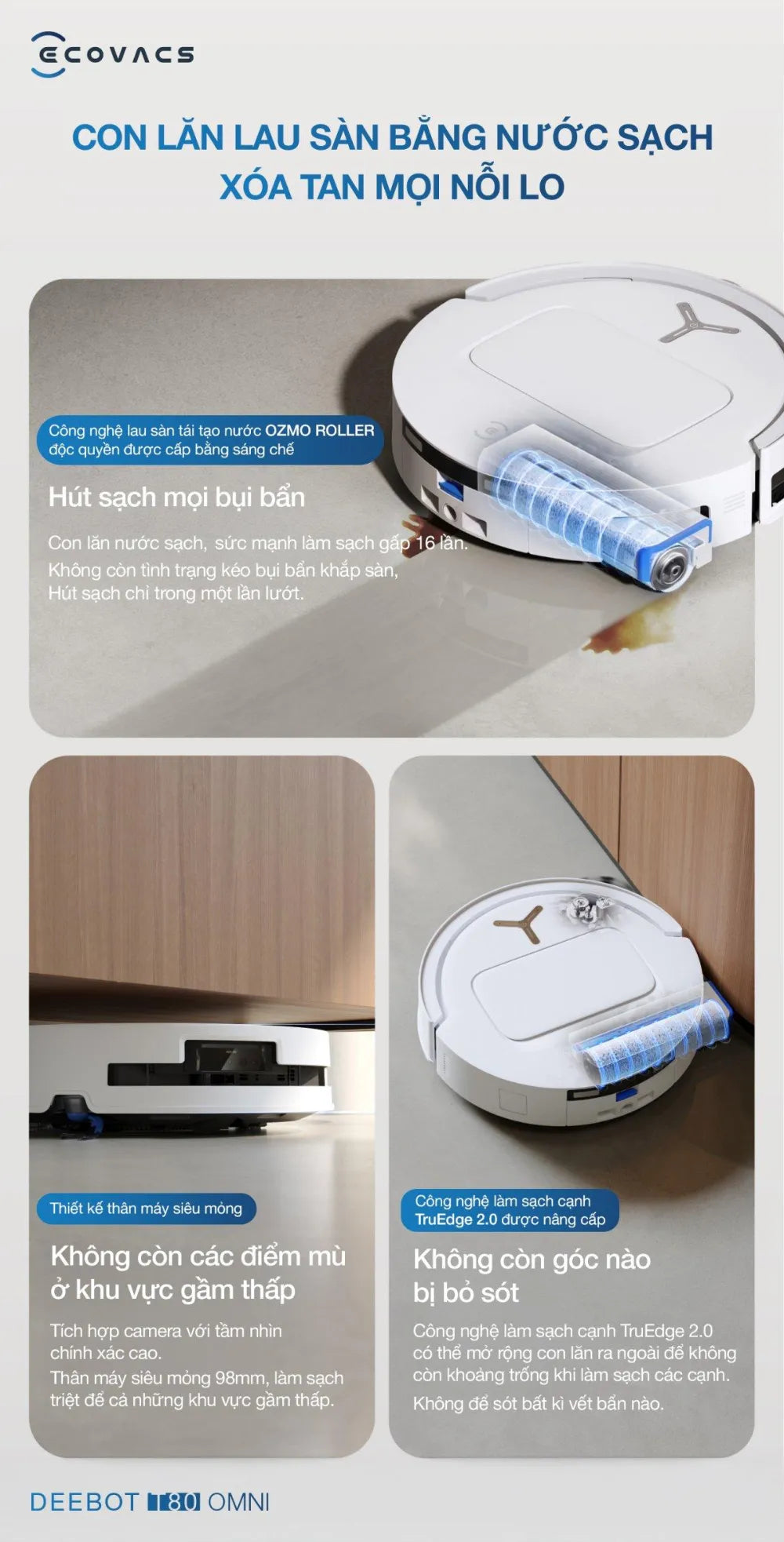 Robot hút bụi lau nhà Ecovacs DEEBOT T80 OMNI hút sạch đa điểm
