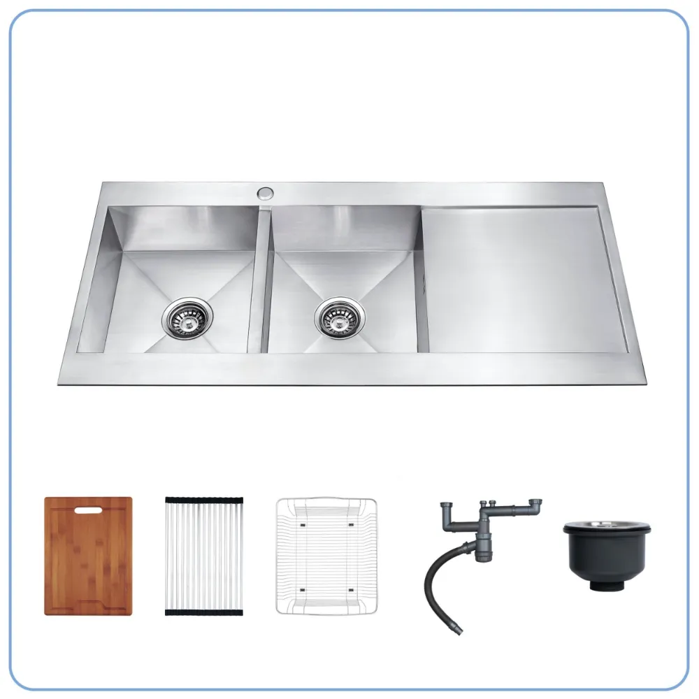 Chậu bếp LIKEN NL749 kèm thớt, rổ và dây lưới.