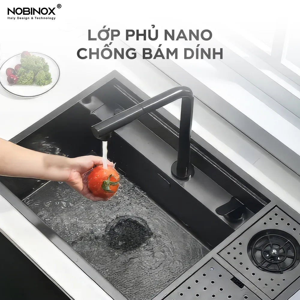Chậu bếp Nobinox LUMIA PVD đen NJ510B có lớp phủ nano chống bám dính