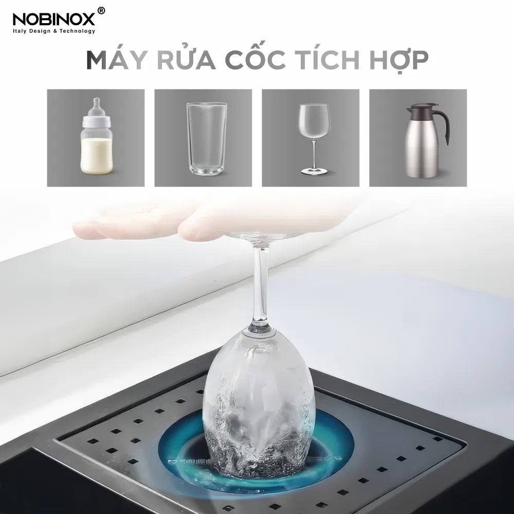 Chậu bếp Nobinox LUMIA PVD đen NJ510B tích hợp máy  rửa cốc