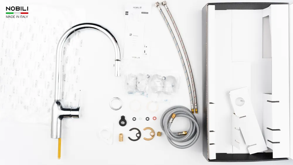 Vòi bếp Nobili RING NB131L dây rút nóng lạnh.