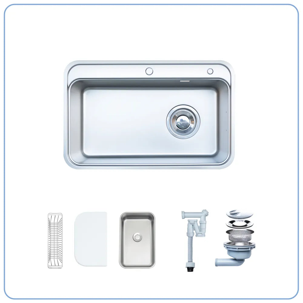 Chậu bếp MONO VA207 kèm chậu phụ, thớt và giá cài.