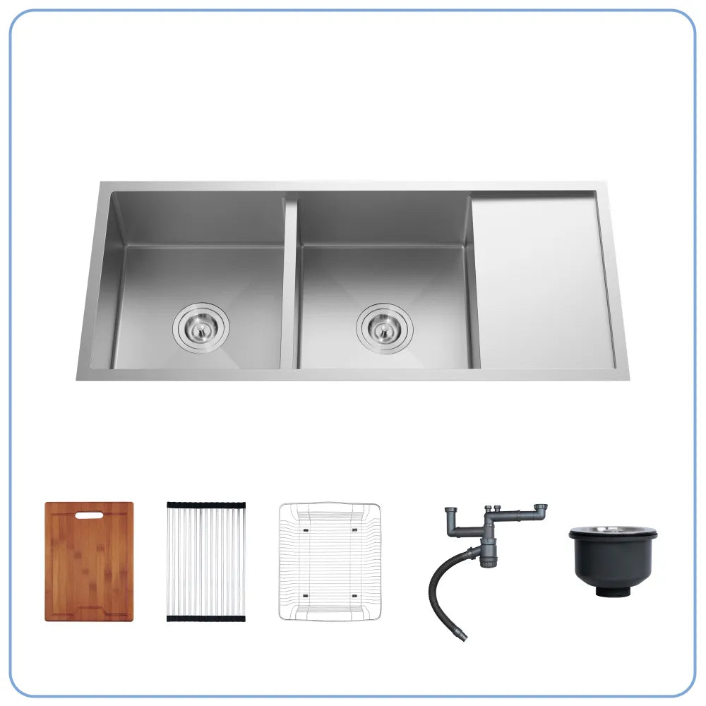 Chậu bếp LIKEN NL748 kèm thớt, rổ và dây lưới.