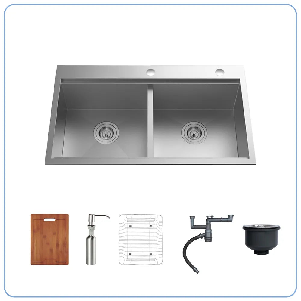 Chậu bếp LIKEN NL785  kèm thớt, rổ và bình nước rửa bát.
