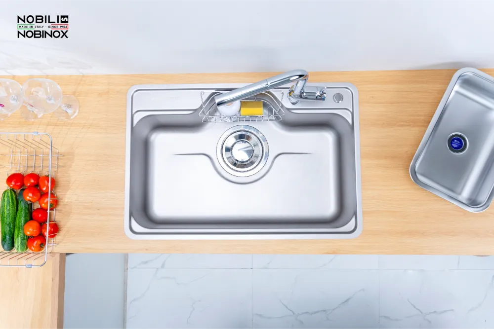 Chậu bếp LIKEN NL724D kèm thớt, rổ, chậu phụ và bình nước rửa bát