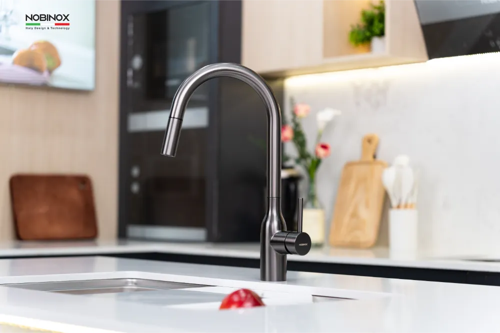 Vòi bếp AQUA NX664D inox 304 màu xám kim loại