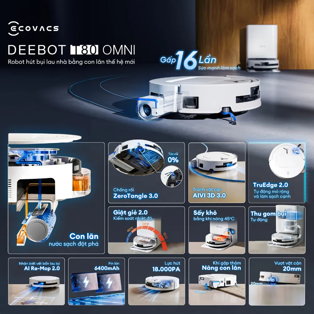 Robot hút bụi lau nhà Ecovacs DEEBOT T80 OMNI cao cấp