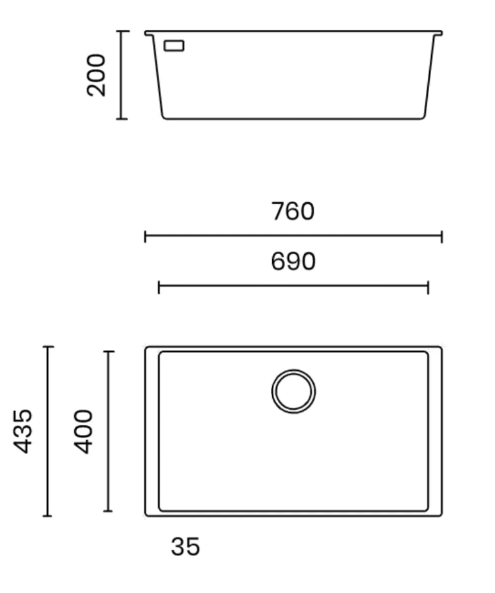 Kích thước chậu rửa bát Granite TASCA MITO NT761B Made in Italy