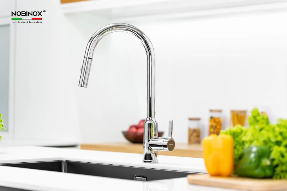 Nobinox IVY NX202 là vòi rửa bát dây rút nóng lạnh