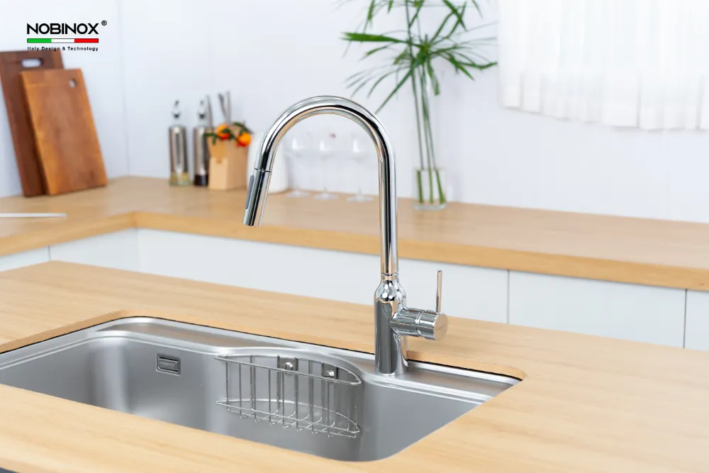 Vòi bếp AQUA NX660N inox 304 màu Chrome