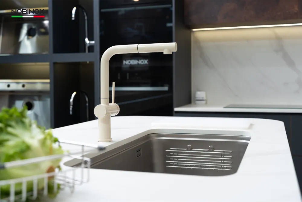 Vòi bếp BIANCO NX602 inox 304 màu trắng sữa.