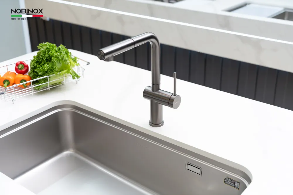 Vòi bếp BIANCO NX603 - Nút bấm thông minh màu xám kim loại