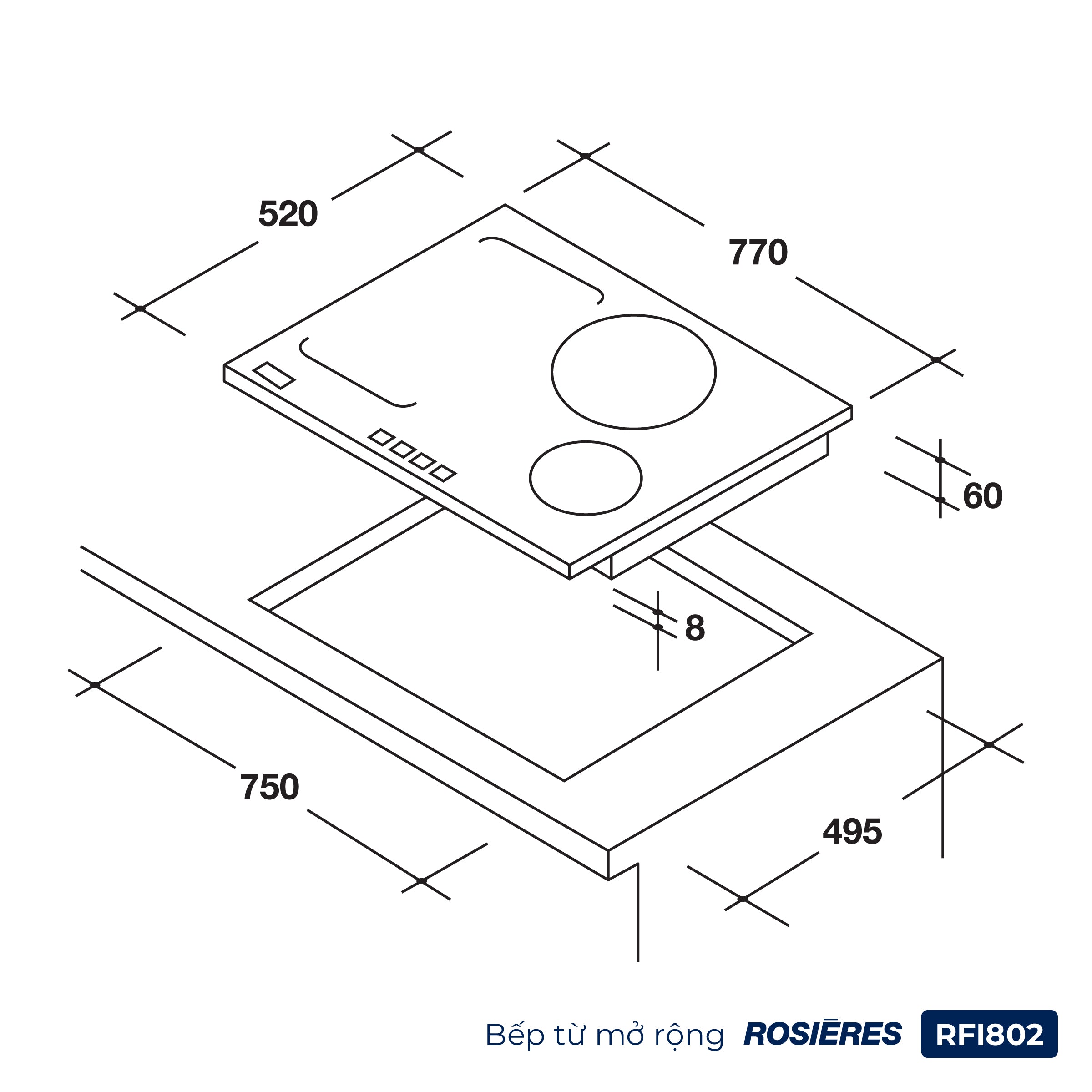 Kích thước bếp từ Rosières RFI802