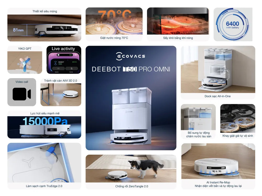 các tính năng Robot hút bụi lau nhà Ecovacs DEEBOT T50 PRO OMNI 2025