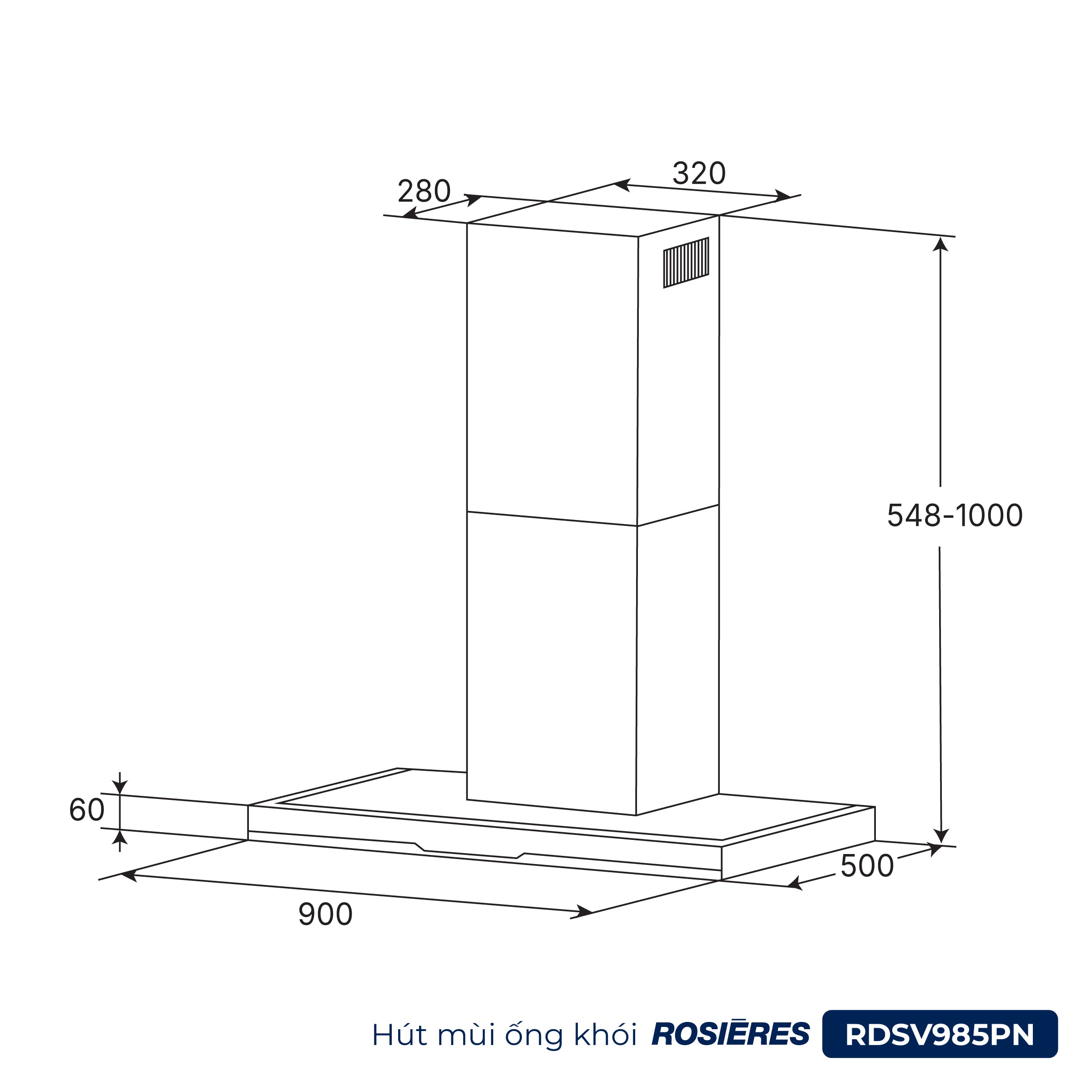 Kích thước Hút mùi Rosières RDSV985PN 90cm