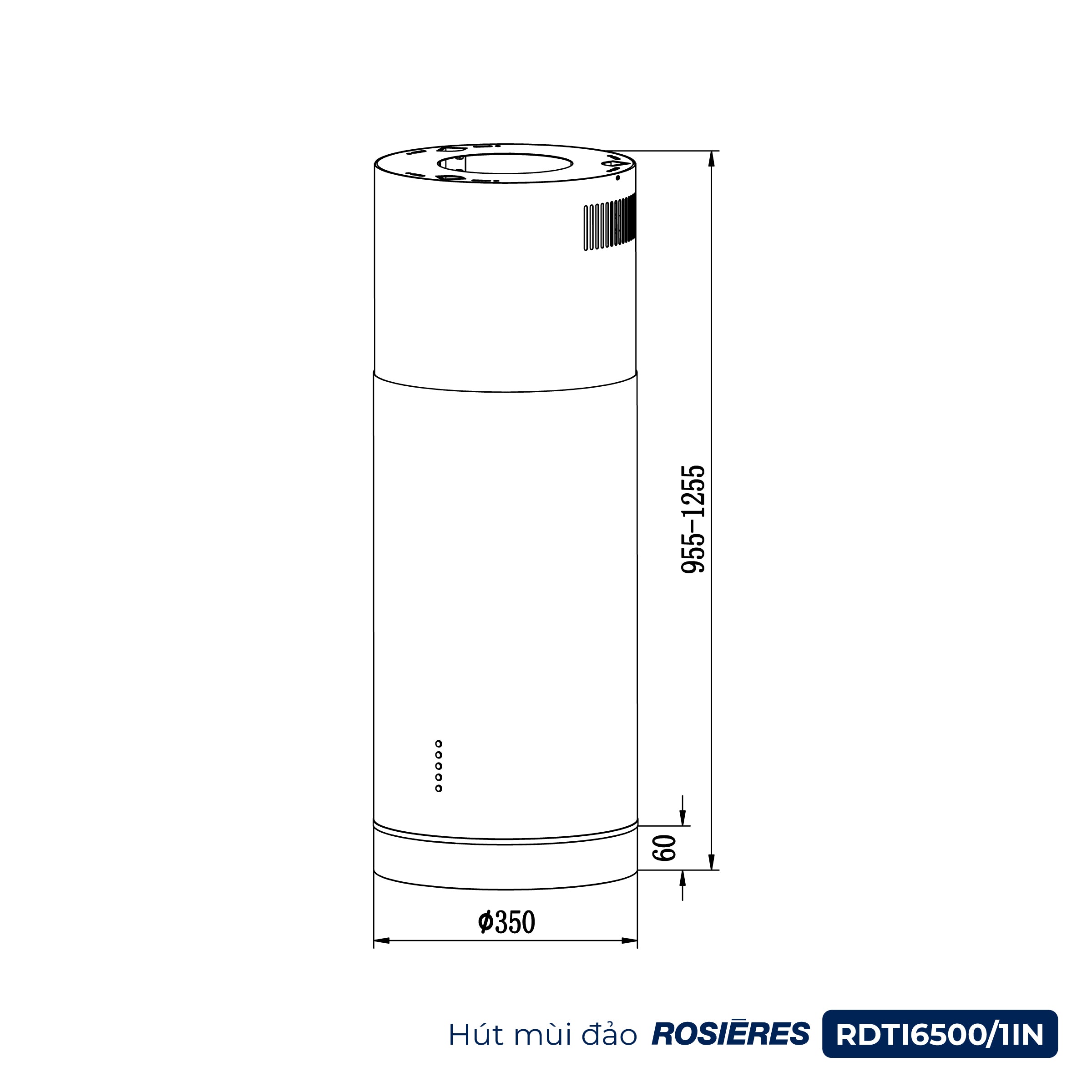 Kích thước Hút mùi đảo Rosières RDTI6500/1IN 
