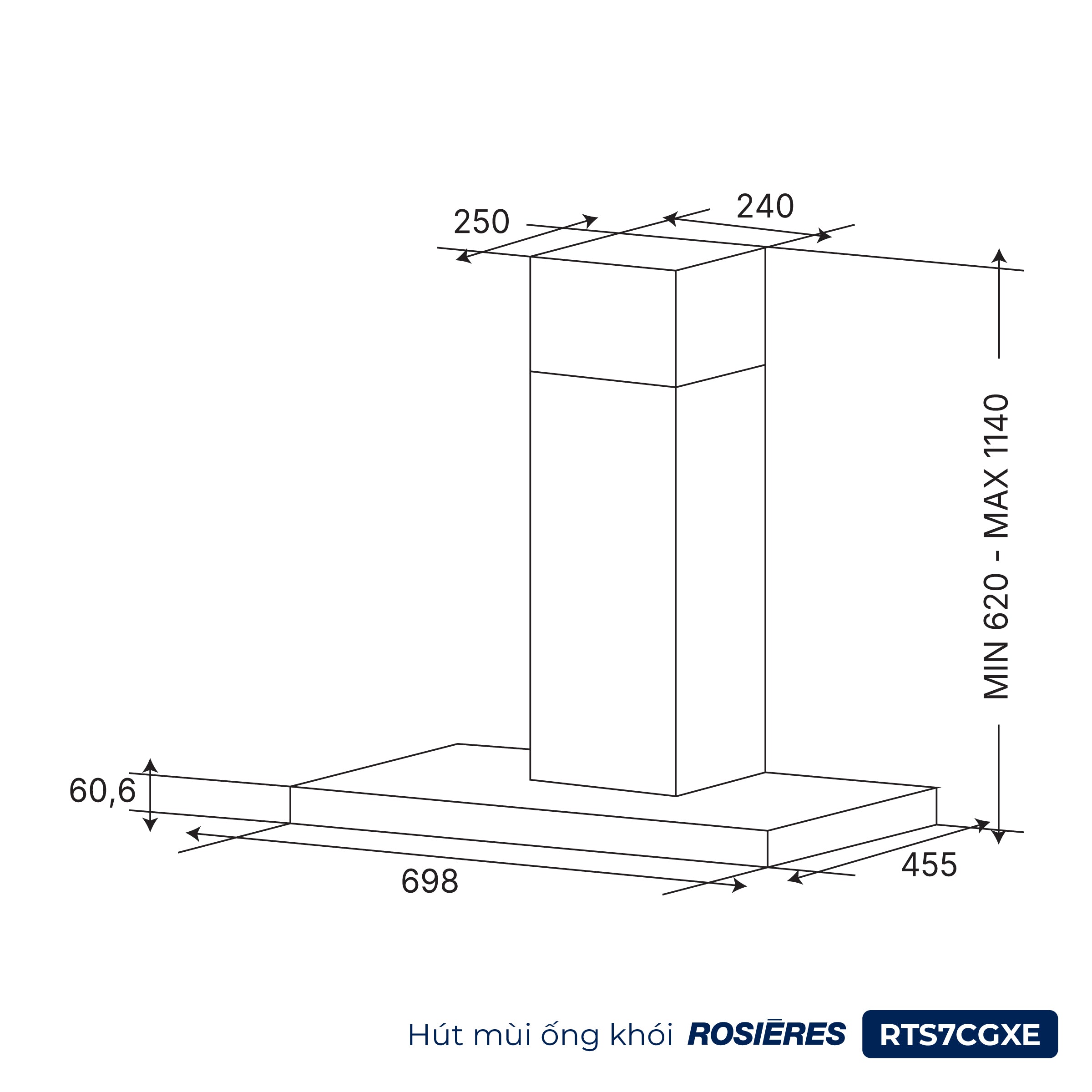 Kích thước Hút mùi âm tủ Rosières RHT9324IN 90cm