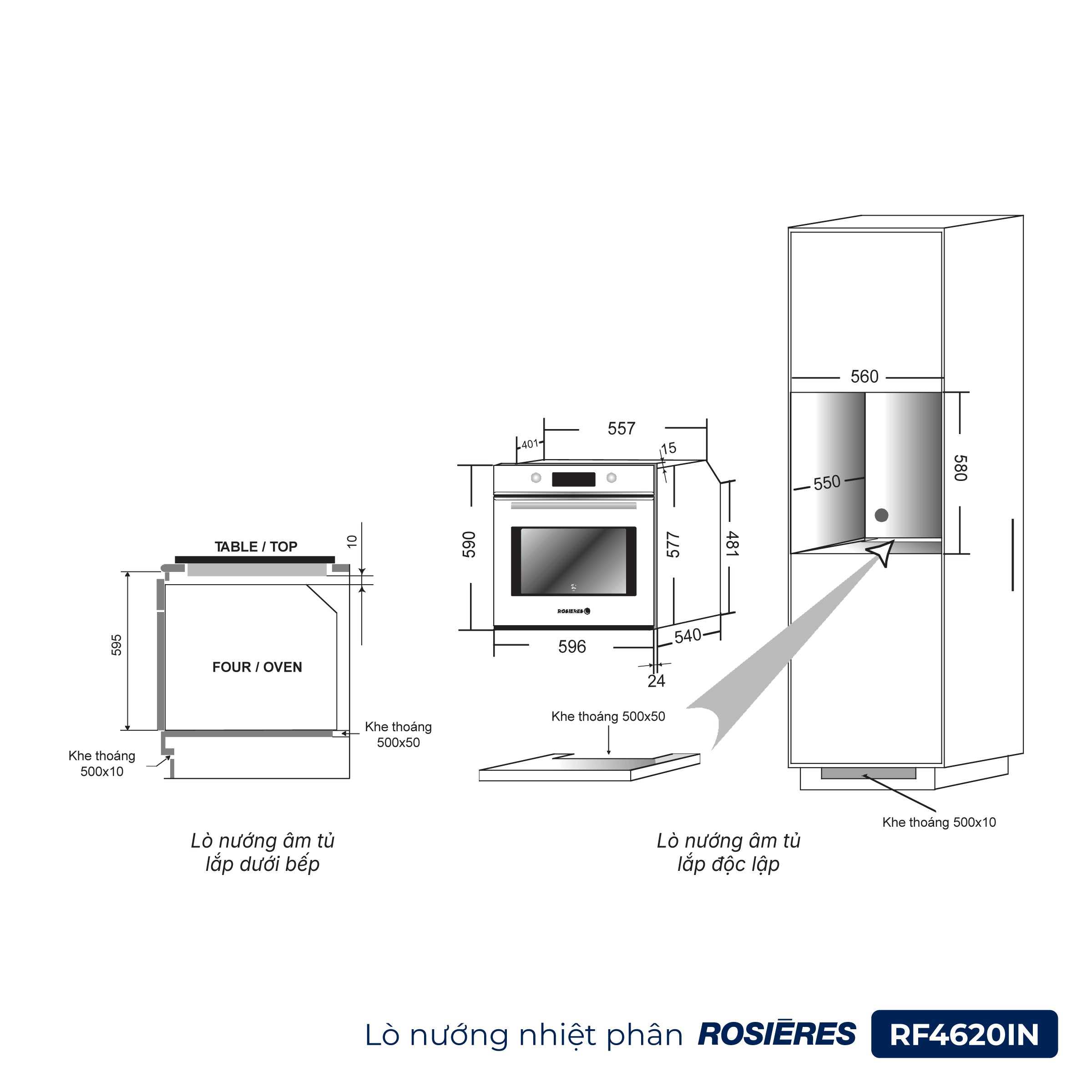 Kích thước Lò nướng nhiệt phân Rosières RF4620IN