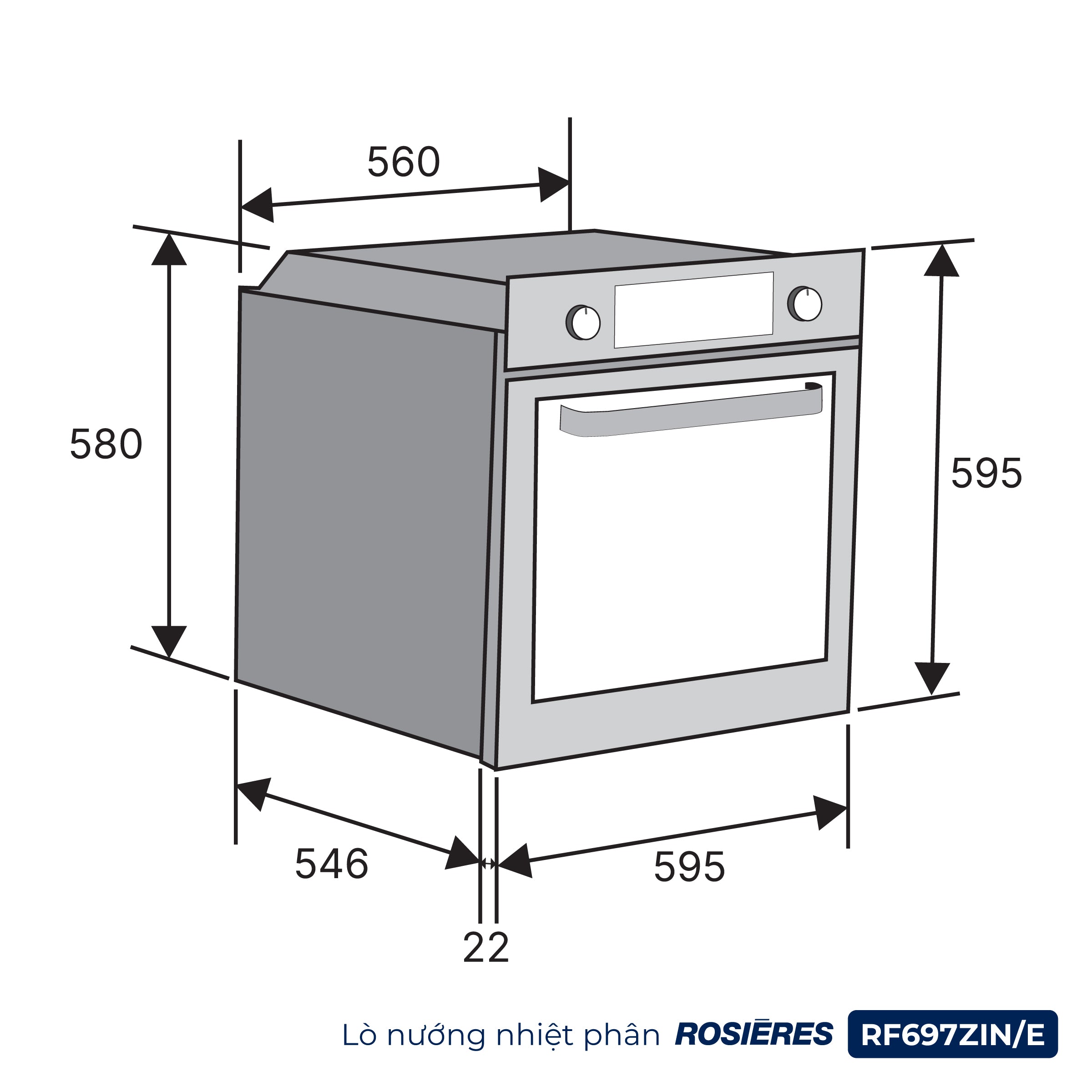 Kích thước Lò nướng nhiệt phân Rosières RF697ZIN/E