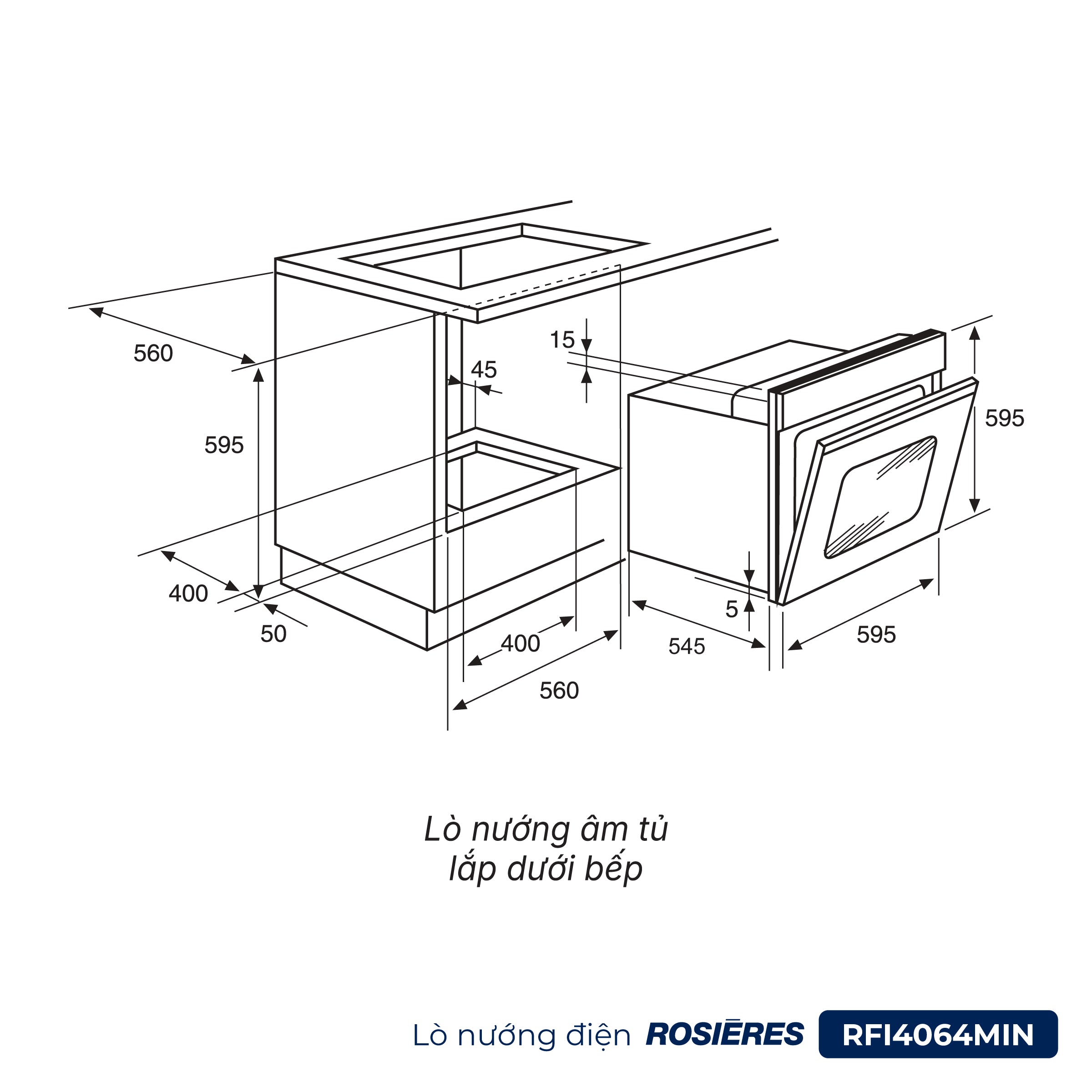 Kích thước Lò nướng điện Rosières RFI4064MIN