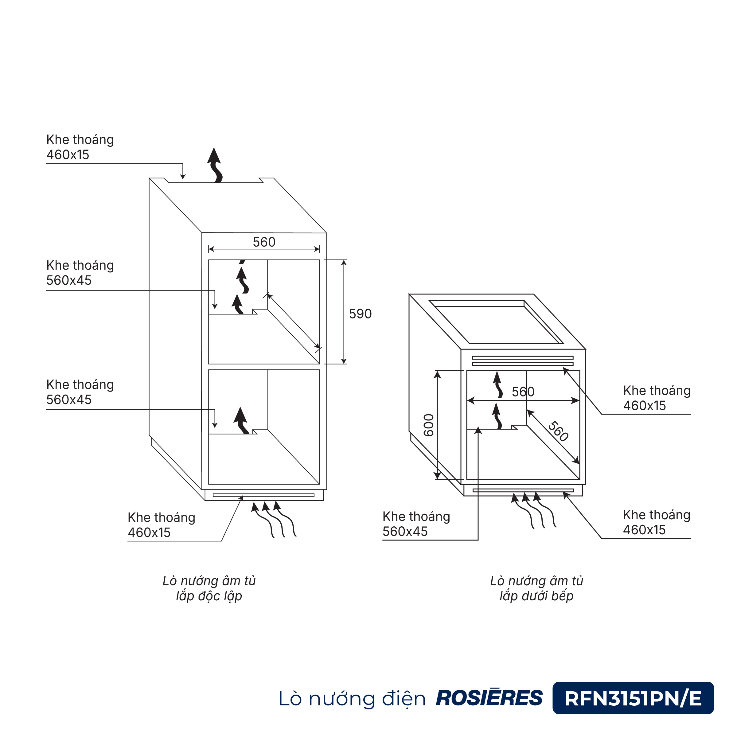 Lò nướng điện Rosières RFN3151PN/E kích thước