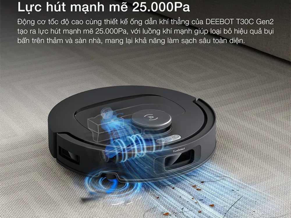 Ecovacs Deebot T30C Gen2 nổi bật với lực hút tối đa 25.000 Pa